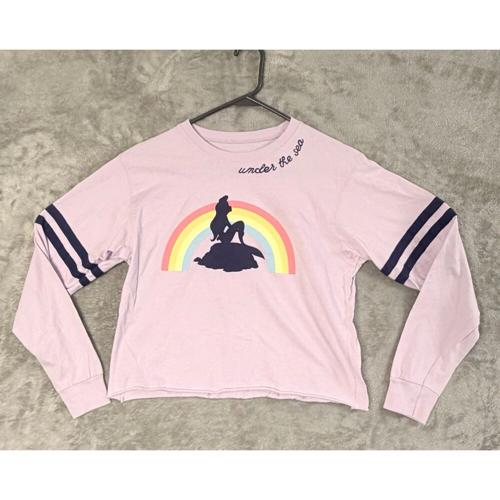 Disney Princess Ariel Little Mermaid‎ Rainbow Crop Sweatshirt Juniors SM Purple